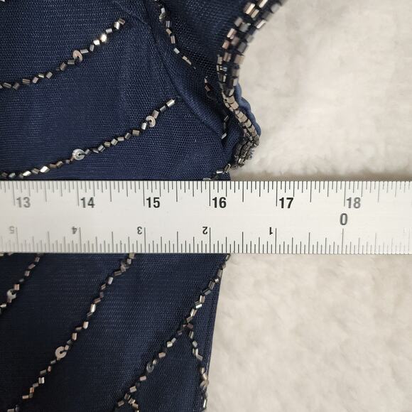 Adrianna Papell Formal Gold Beaded Navy Gown Classic Sz 4 - Picture 10 of 11